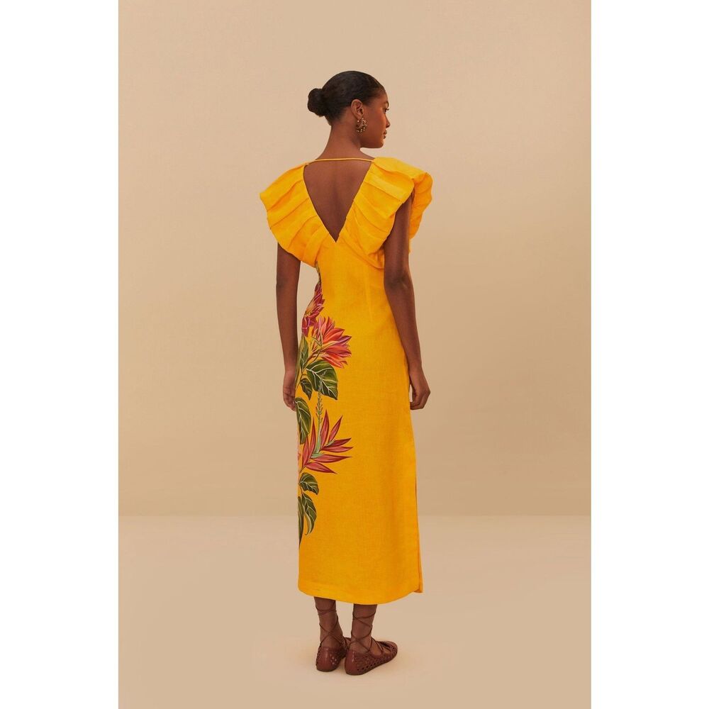 Anthropologie Farm Rio V-Neck Linen Midi Dress - Picture 7 of 13